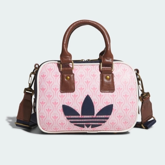 adidas Originals Handbags - adidas Originals Pink Shoulder Bag with Brown Trim and Navy Trefoil JY9881